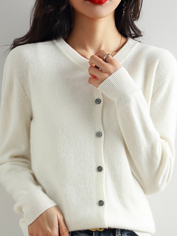 Plain Casual Crew Neck Cardigan