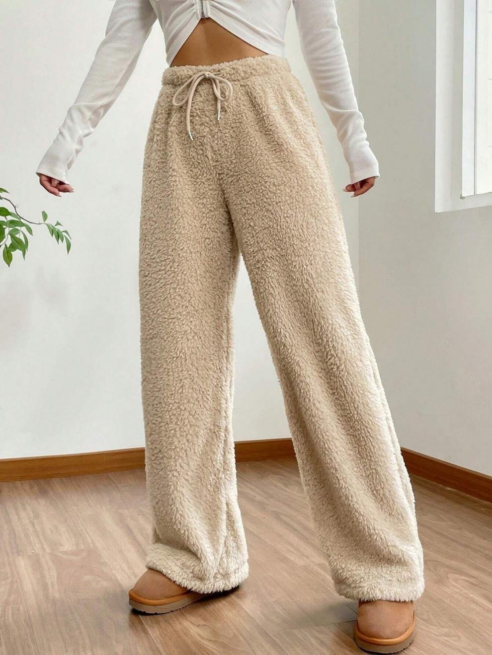 Fluff/Granular Fleece Fabric Casual Plain Pants