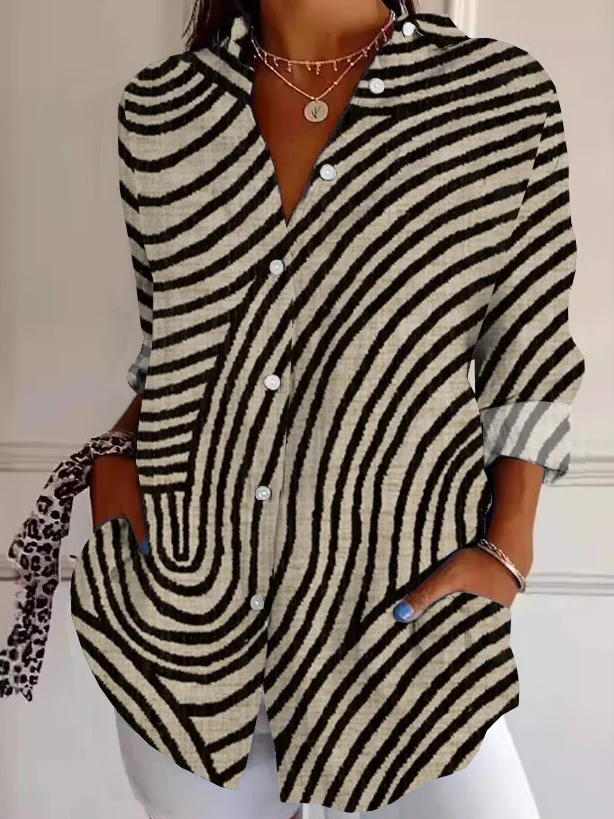 Casual Abstract Stripes Loose Buttoned Shirt