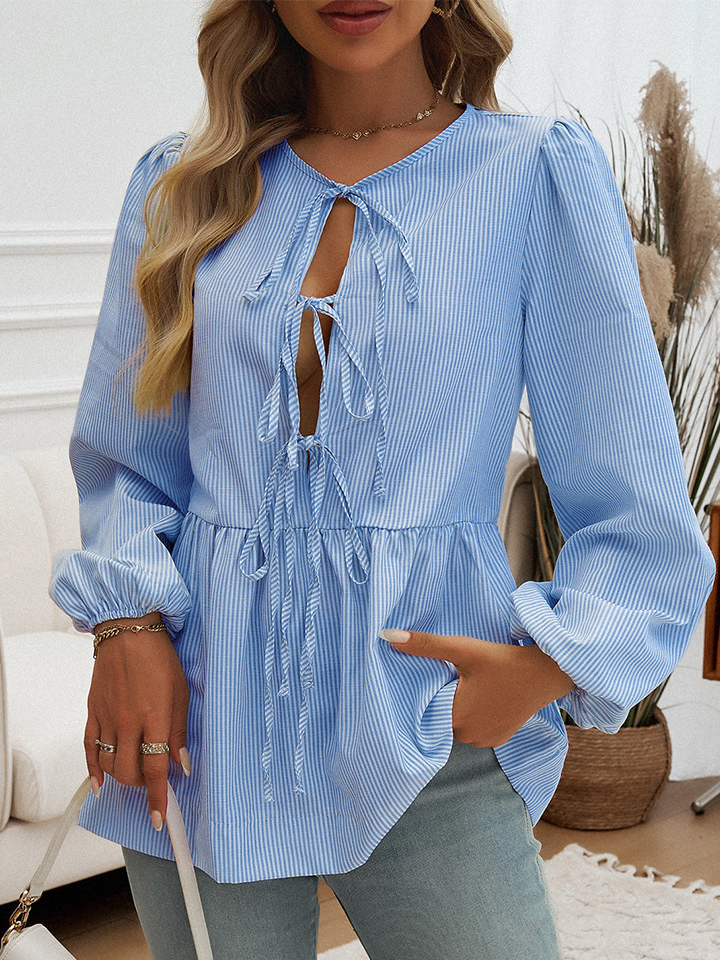 Plaid Crew Neck Casual Loose Blouse