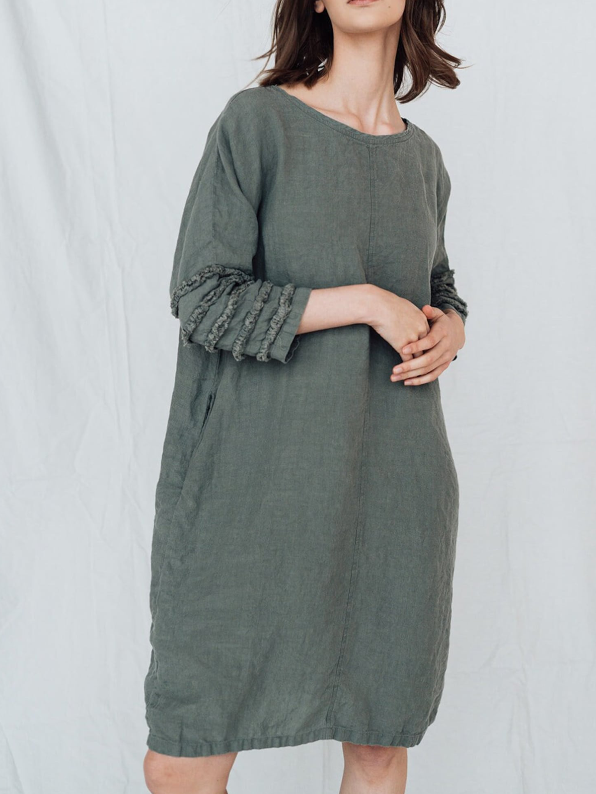 Crew Neck Plain Loose Linen Blouse