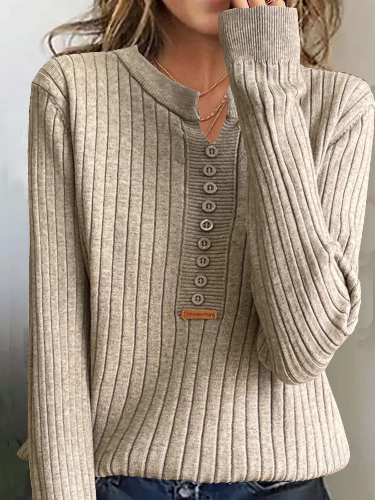 Buckle Casual Plain Yarn/Wool Yarn Sweater