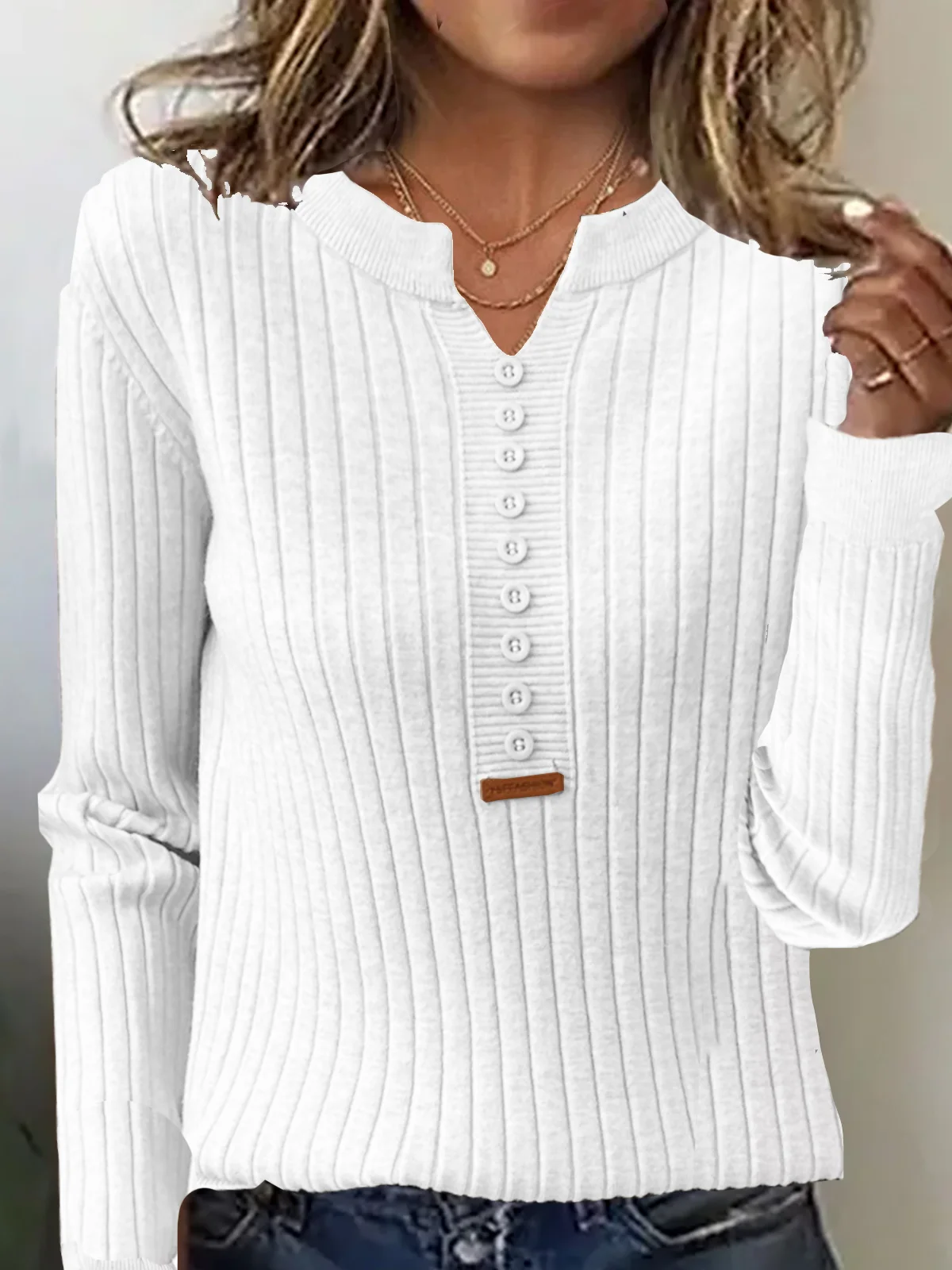 Buckle Casual Plain Yarn/Wool Yarn Sweater