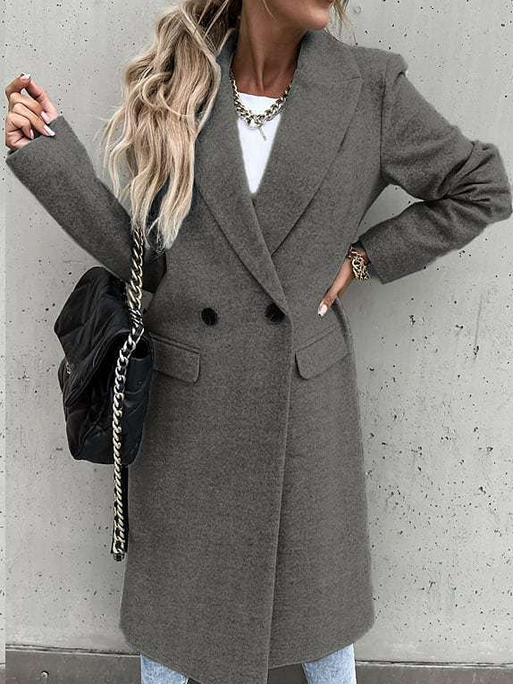 Lapel Collar Woolen Plain Vintage Coat