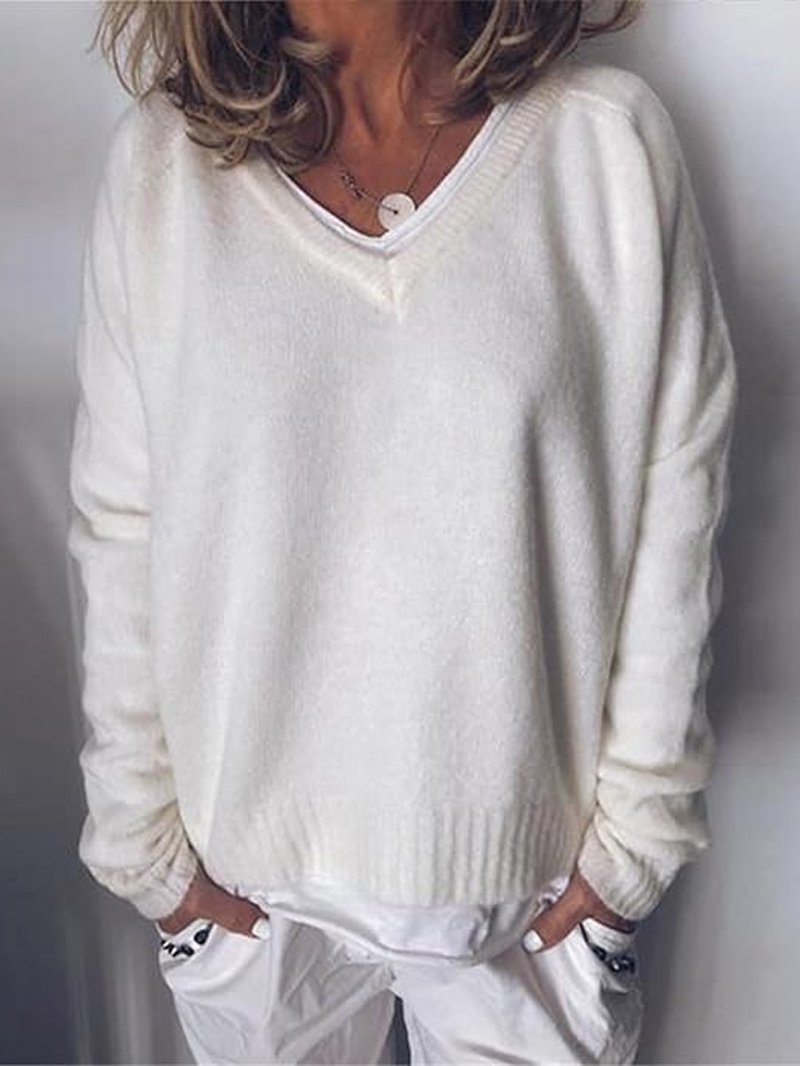 Plain V Neck Loose Casual Sweater