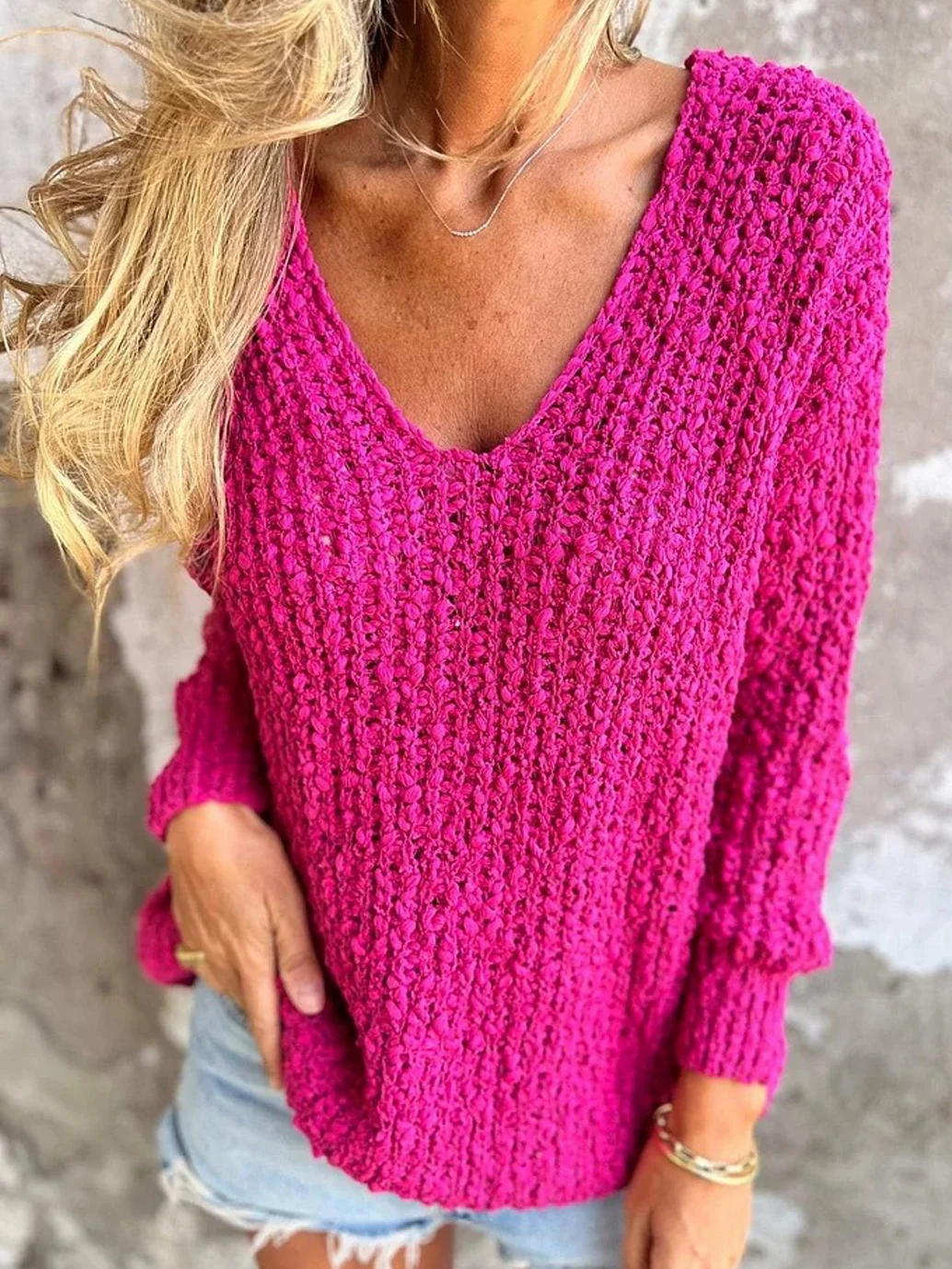 Yarn/Wool Yarn Casual Loose Plain Sweater