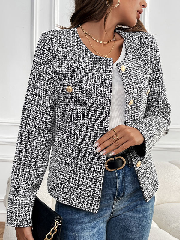 Buckle Plaid Casual H-Line Jacket