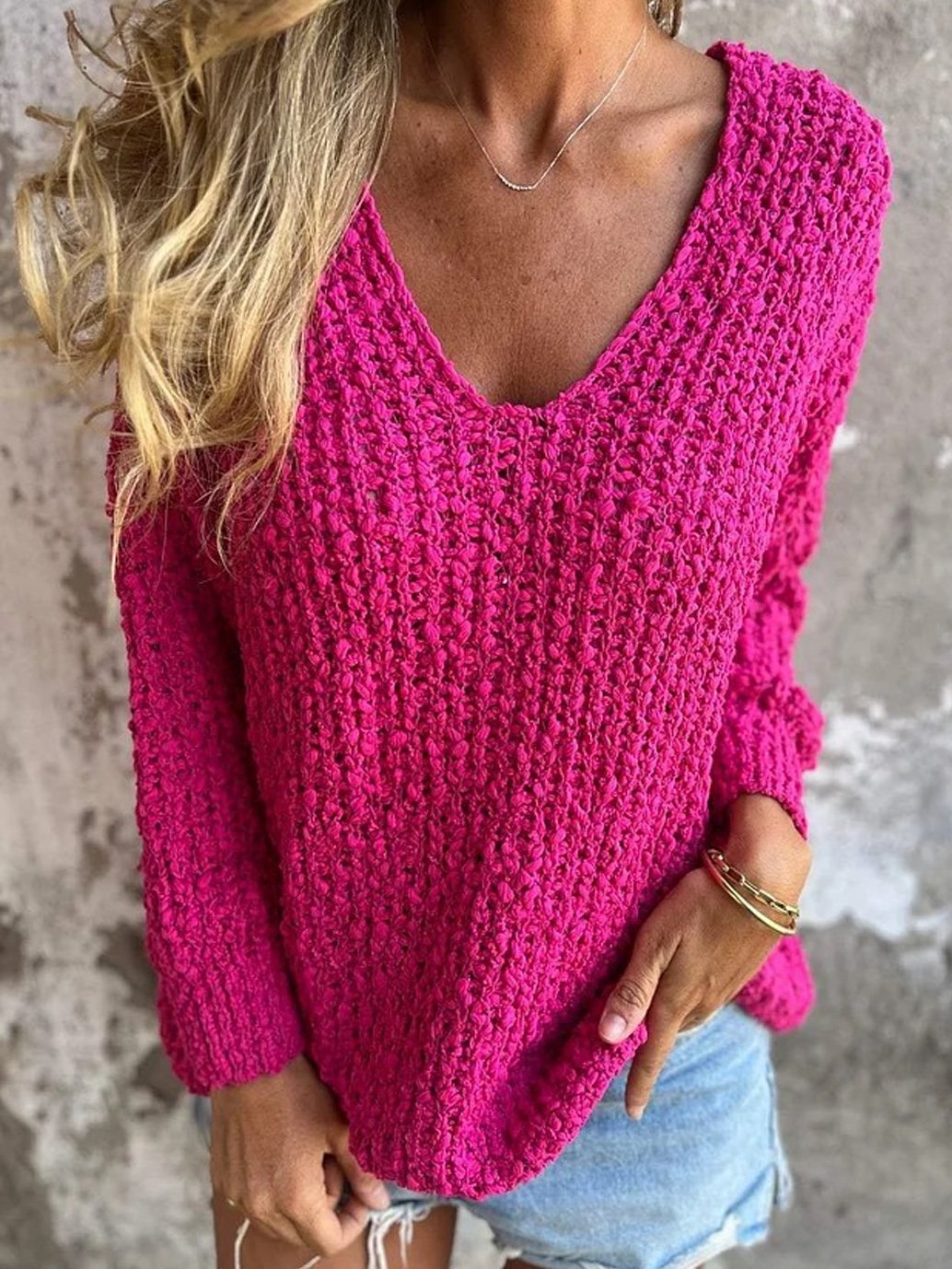 Yarn/Wool Yarn Casual Loose Plain Sweater