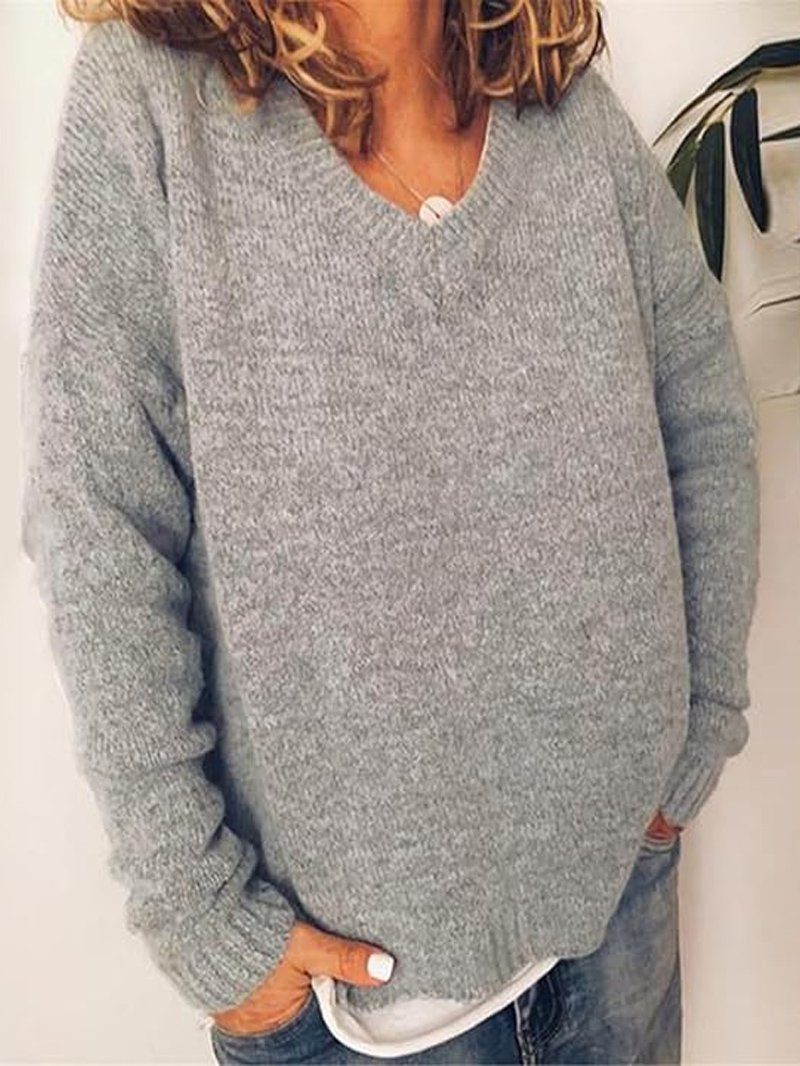 Plain V Neck Loose Casual Sweater