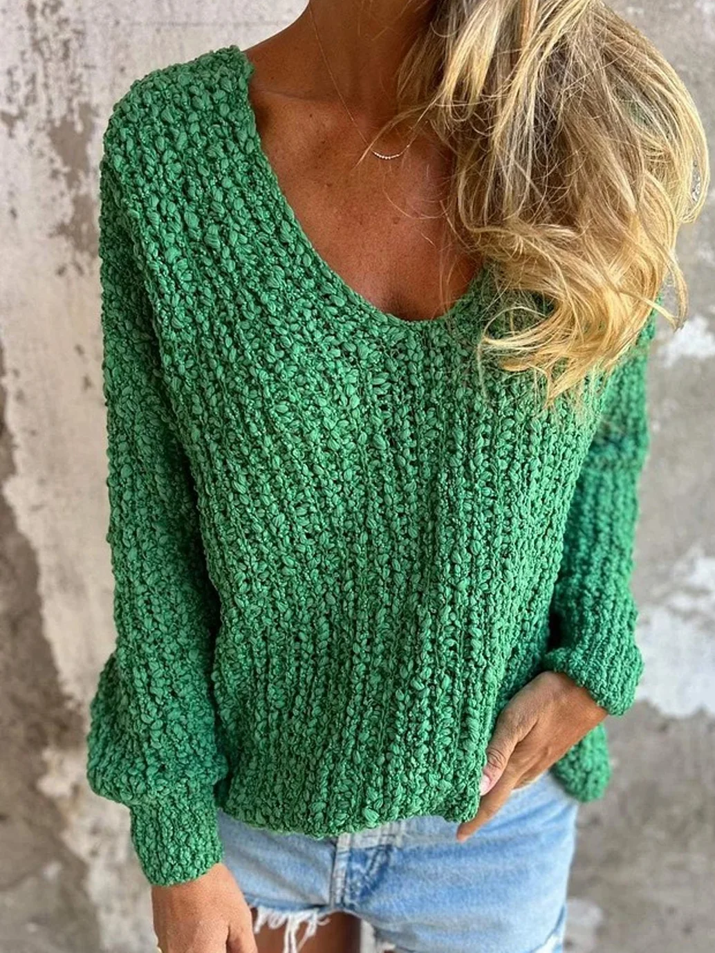 Yarn/Wool Yarn Casual Loose Plain Sweater