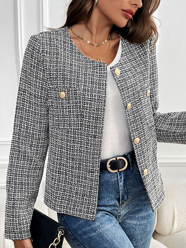 Buckle Plaid Casual H-Line Jacket