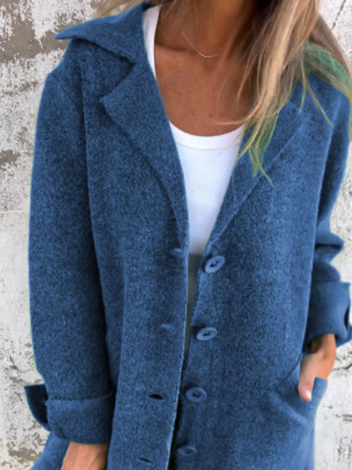 Women's Solid Color Lapel Cardigan with Pockets Single Breasted Mid-Length Jacket