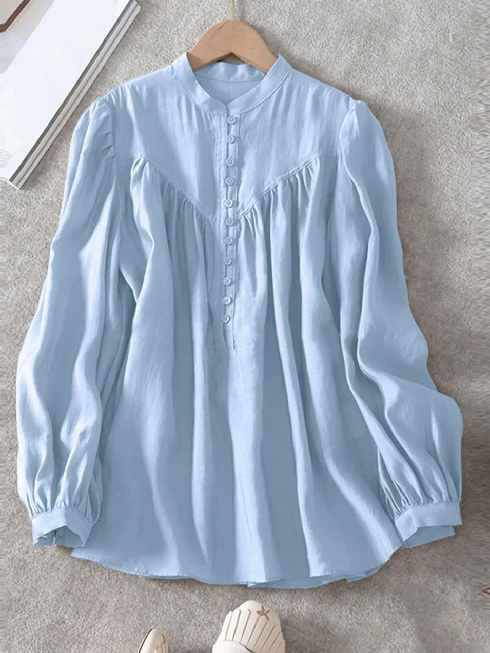 Cotton Half Open Collar Vacation Shirt