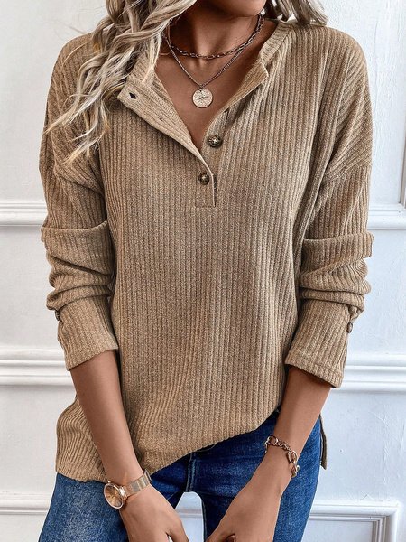 Jersey Crew Neck Casual Blouse