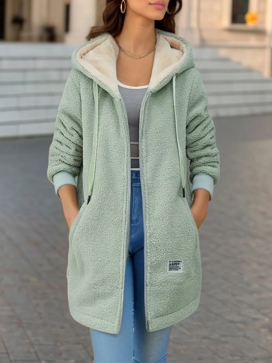 Fluff/Granular Fleece Fabric Hoodie Casual Jacket