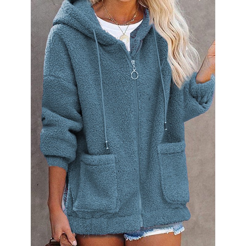 Fluff/Granular Fleece Fabric Hoodie Casual Jacket