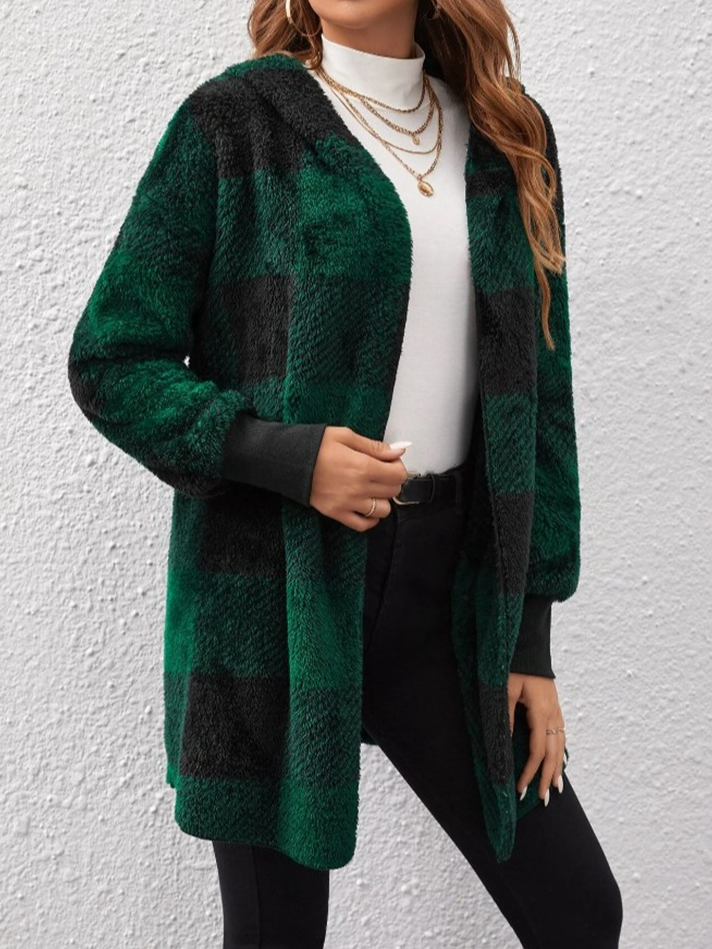 Loose Casual Hoodie Plaid Jacket