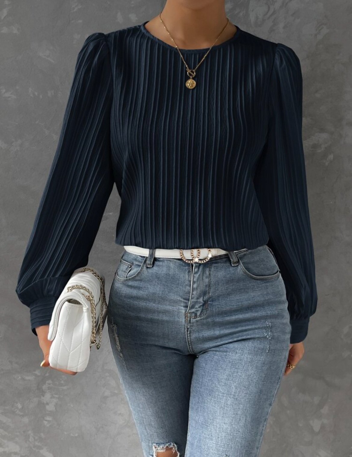 Crew Neck Casual Blouse