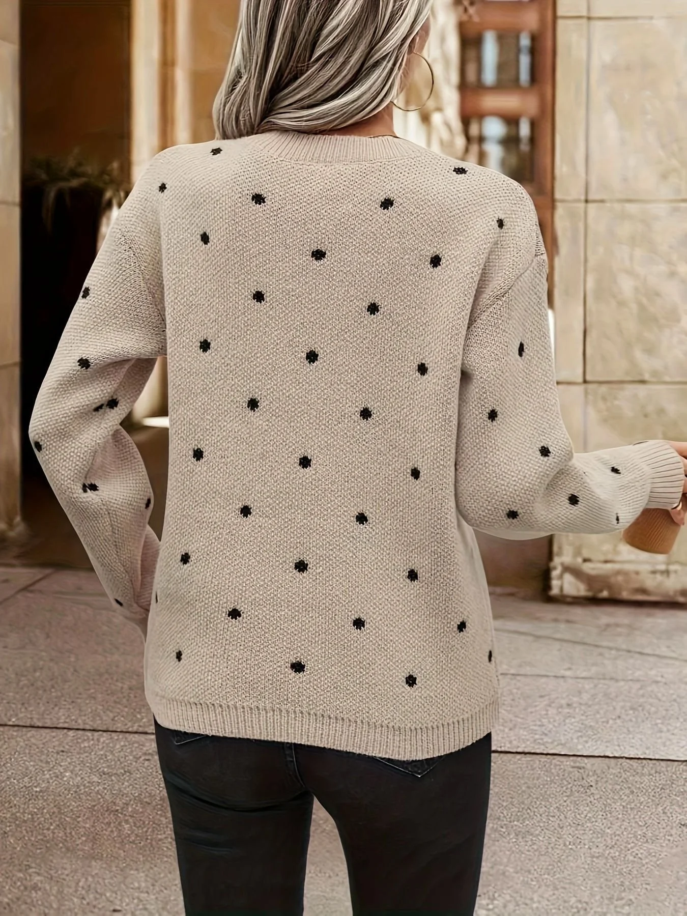 Polka Dots Casual Loose Crew Neck Sweater