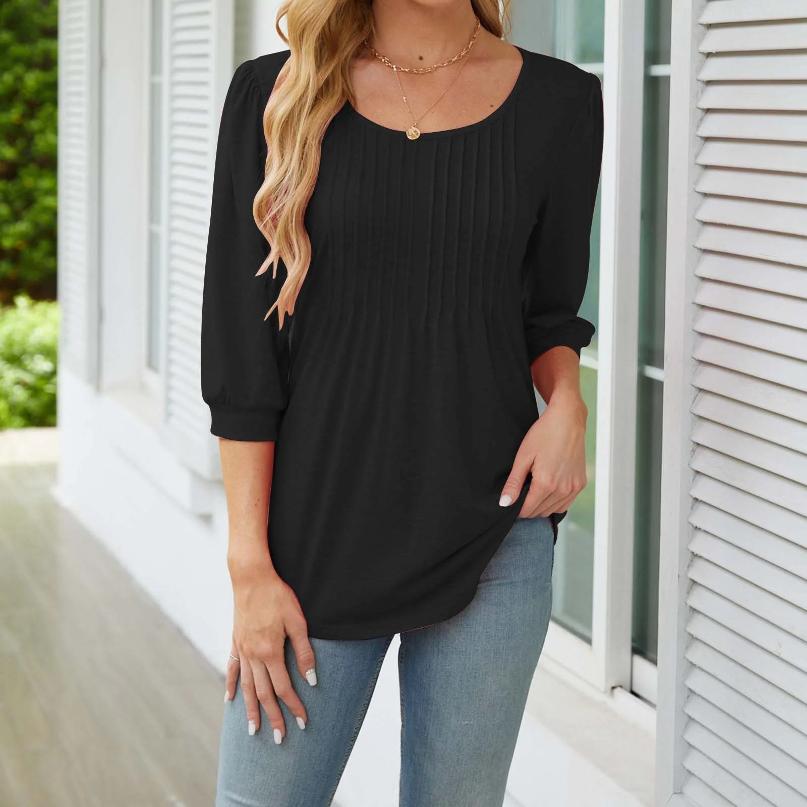 Women's Half Sleeve Blouse Summer Black Plain Crew Neck Daily Going Out Casual Top