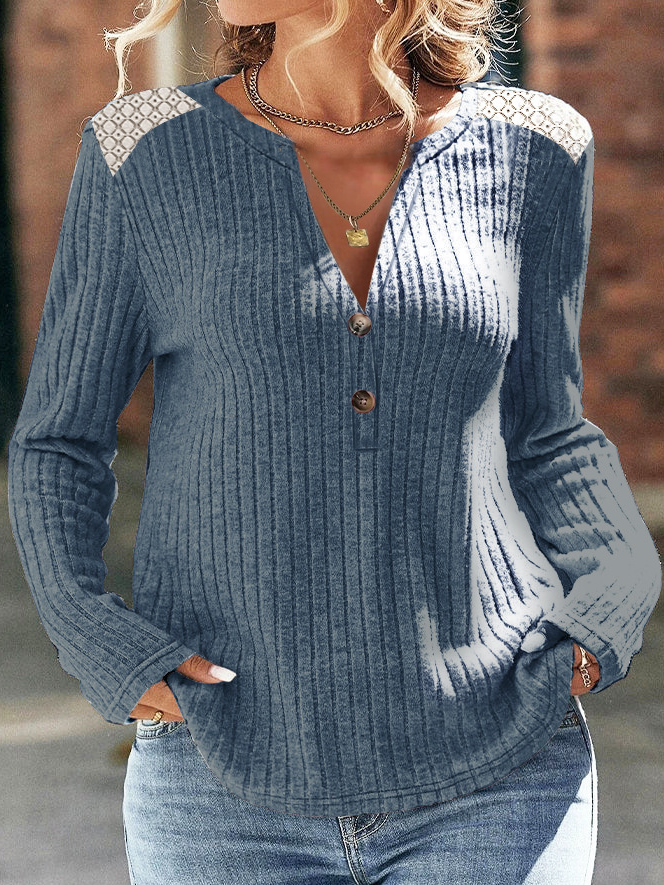 Plain Casual V Neck Knit Top