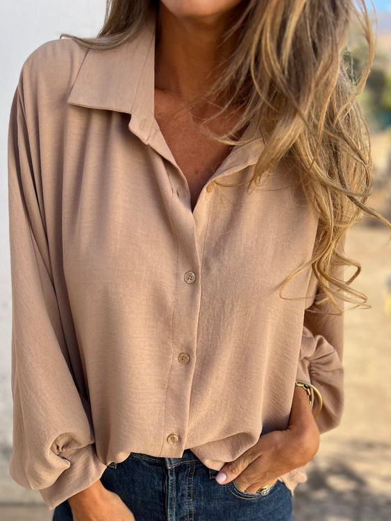 Shawl Collar Plain Loose Casual Shirt