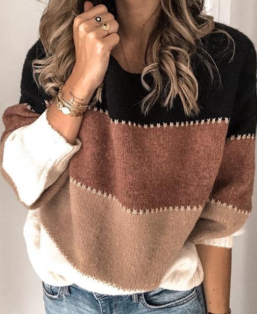 Simple Crew Neck Striped Sweater