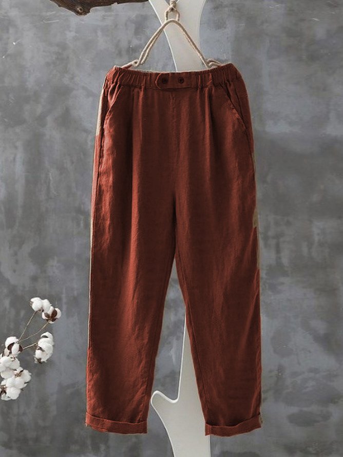 Women's Chinos Baggy Pants Cotton Side Pockets Baggy Mid Waist Ankle-Length