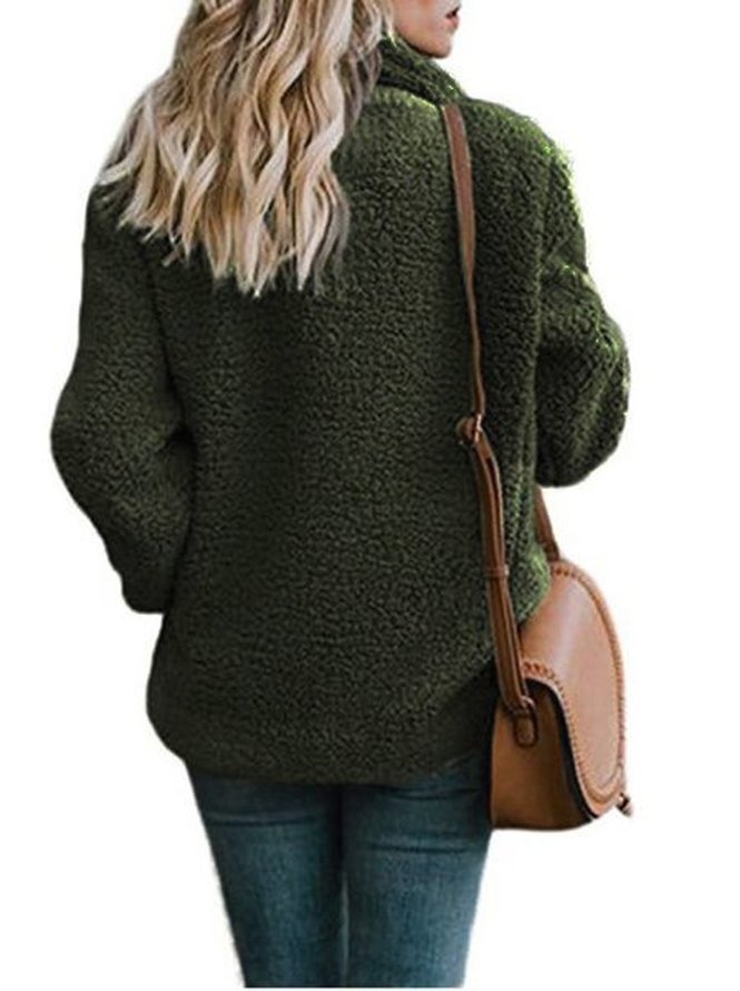 Khaki Buttoned Casual Quilted Coat