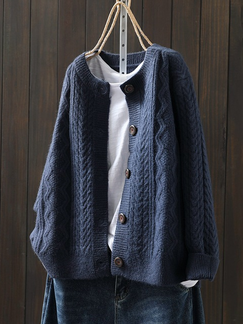 Women's Retro Artistic Loose Casual Button Cardigan Sweater