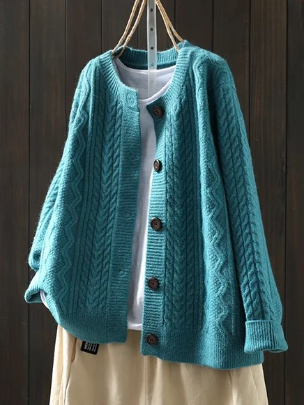 Women's Retro Artistic Loose Casual Button Cardigan Sweater