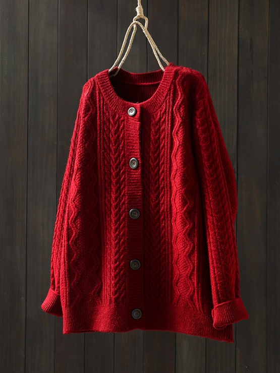 Women's Retro Artistic Loose Casual Button Cardigan Sweater