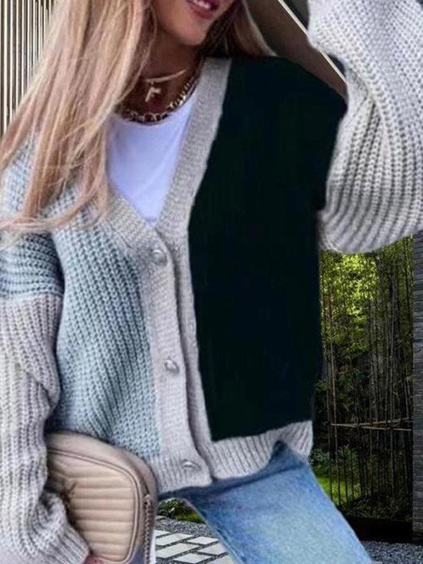 Loose Wrap Color Block Casual Cardigan