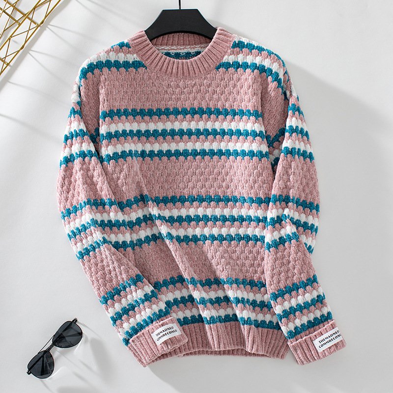 Striped Crew Neck Casual Yarn/Wool Yarn Sweater