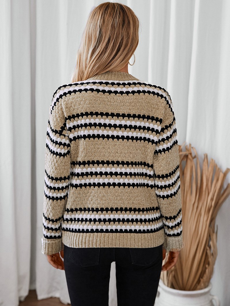 Striped Crew Neck Casual Yarn/Wool Yarn Sweater