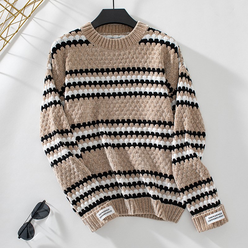 Striped Crew Neck Casual Yarn/Wool Yarn Sweater