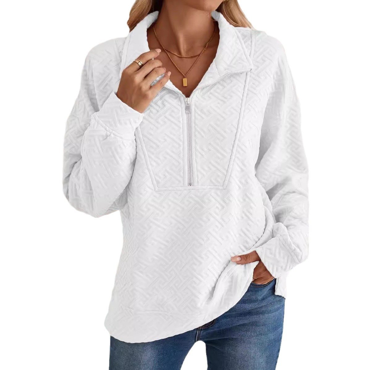 Loose Casual Shirt Collar Zipper Sweatshirt