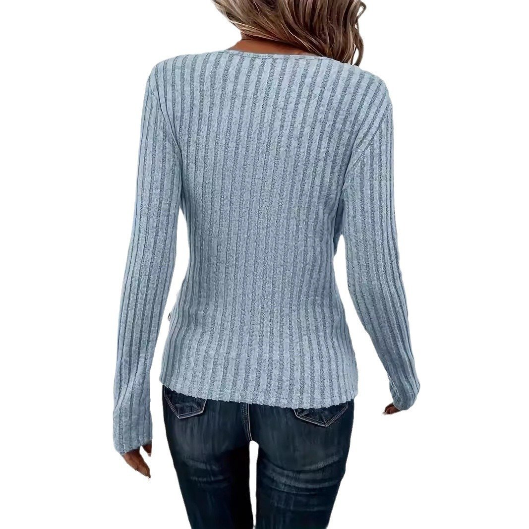 Women's Long Sleeve Blouse Spring/Fall Light Blue Plain V Neck Daily Going Out Casual Top