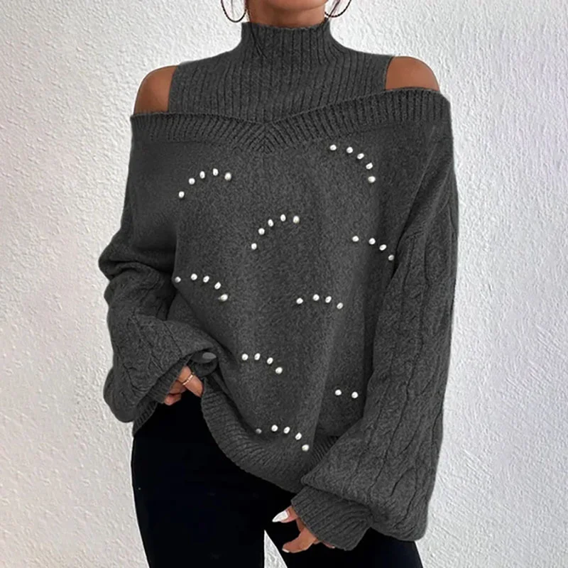 Balloon Sleeve Casual Beaded Sweater