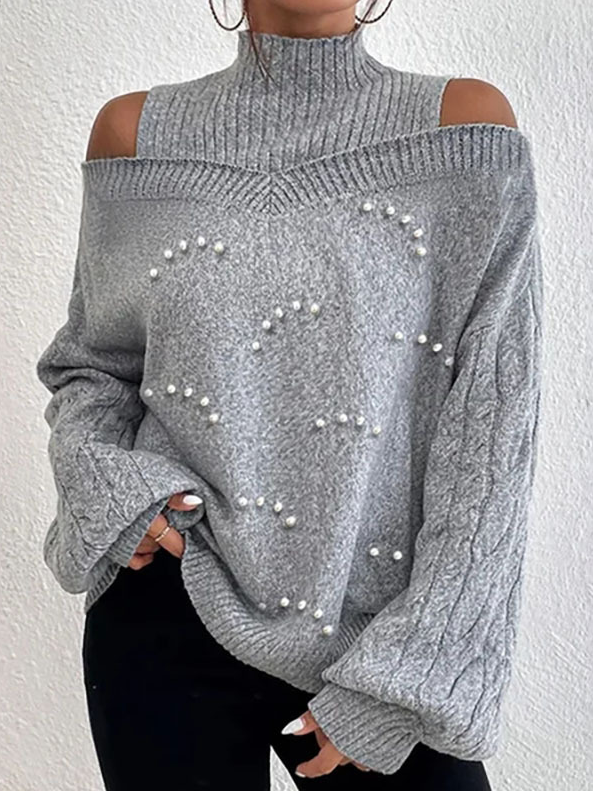 Balloon Sleeve Casual Beaded Sweater