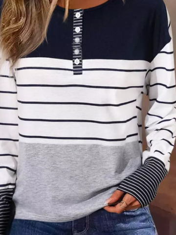 Casual Loose Crew Neck Striped Blouse