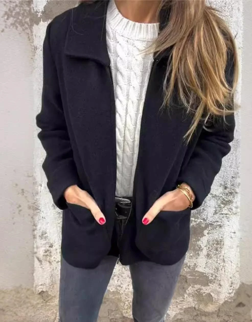 Shawl Collar Loose Casual Plain Jacket