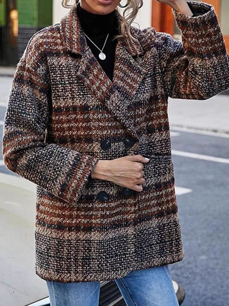 Plaid Shawl Collar Casual Coat