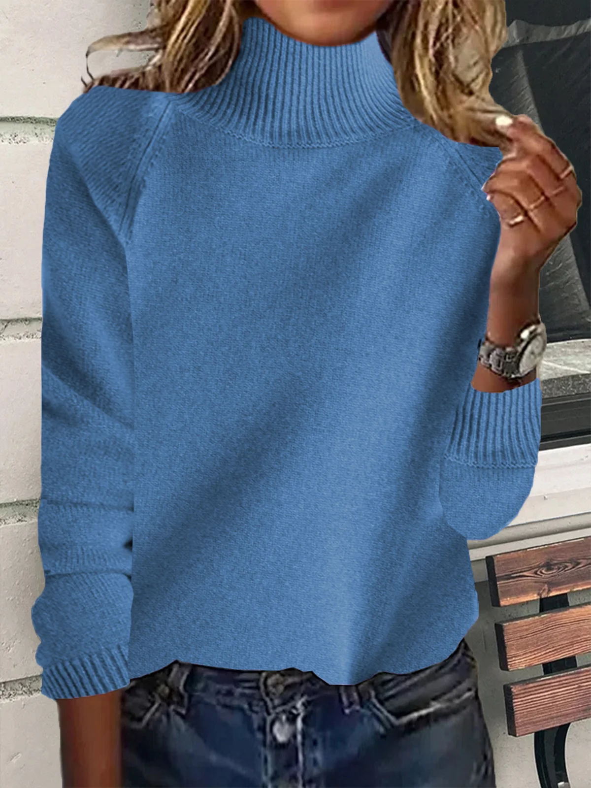 Turtleneck Plain Casual Yarn/Wool Yarn Sweater