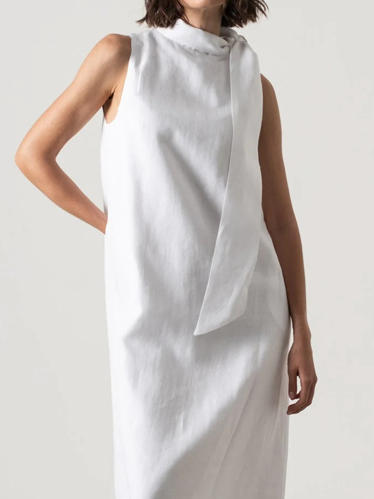 Plain Turtleneck Linen Linen Dress With No