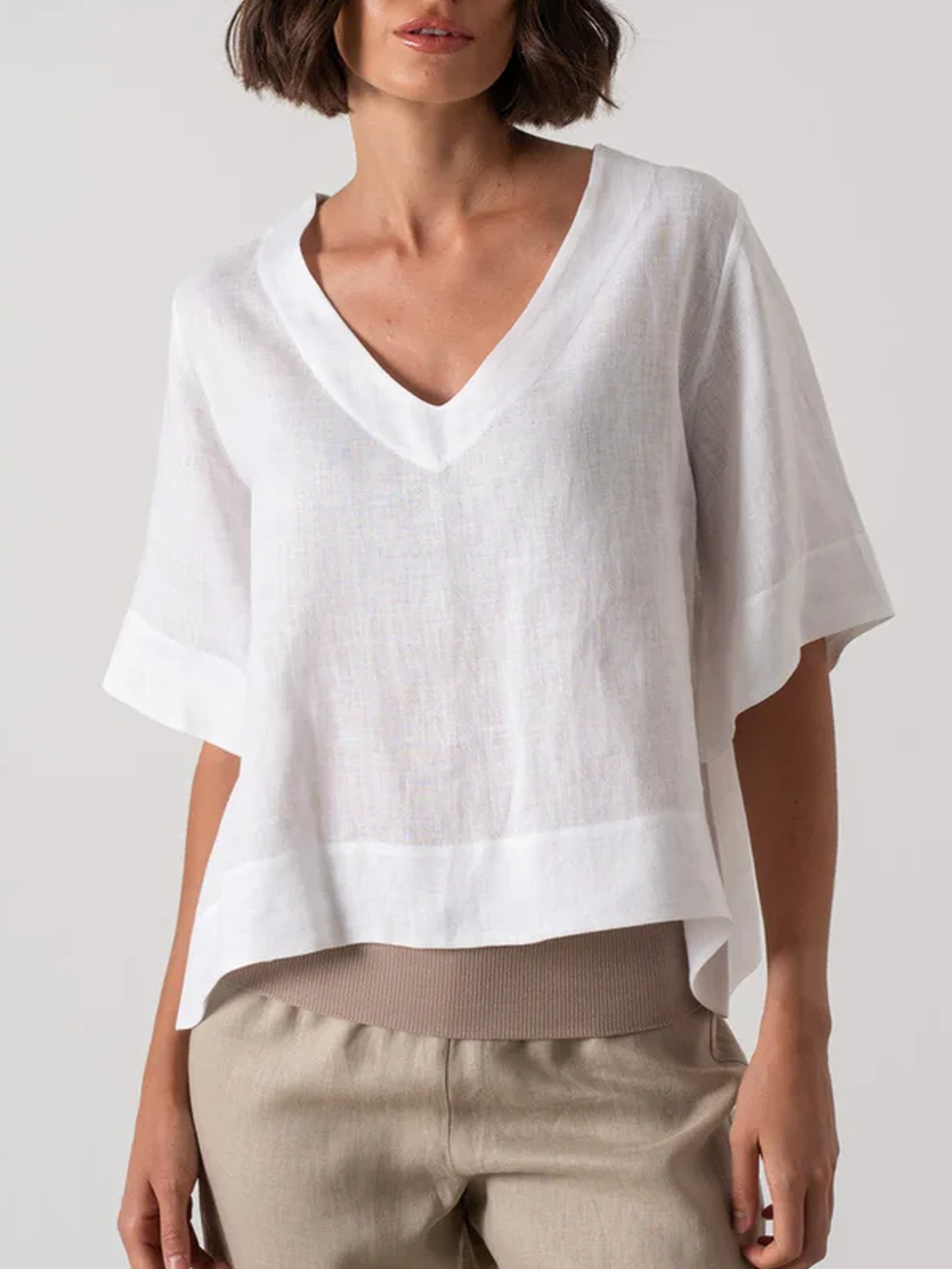 V Neck Linen Loose Blouse