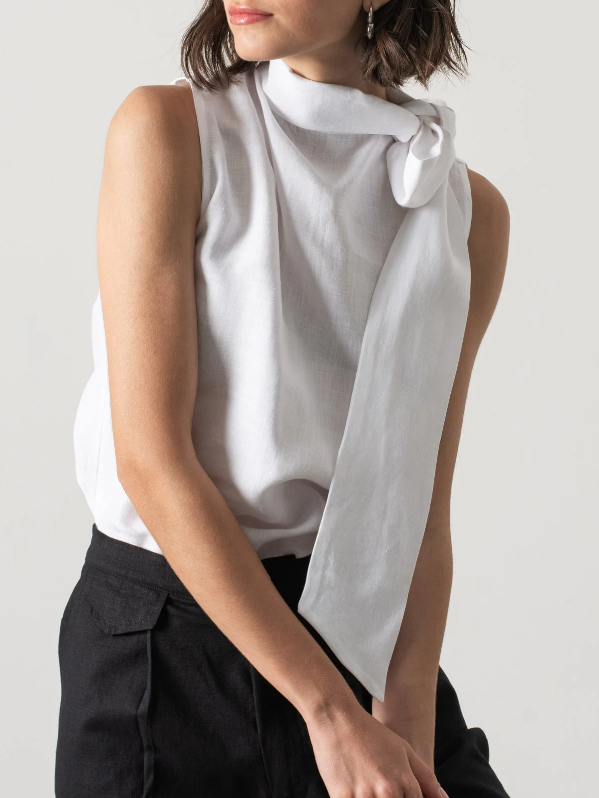 Linen Plain Crew Neck Tank Top