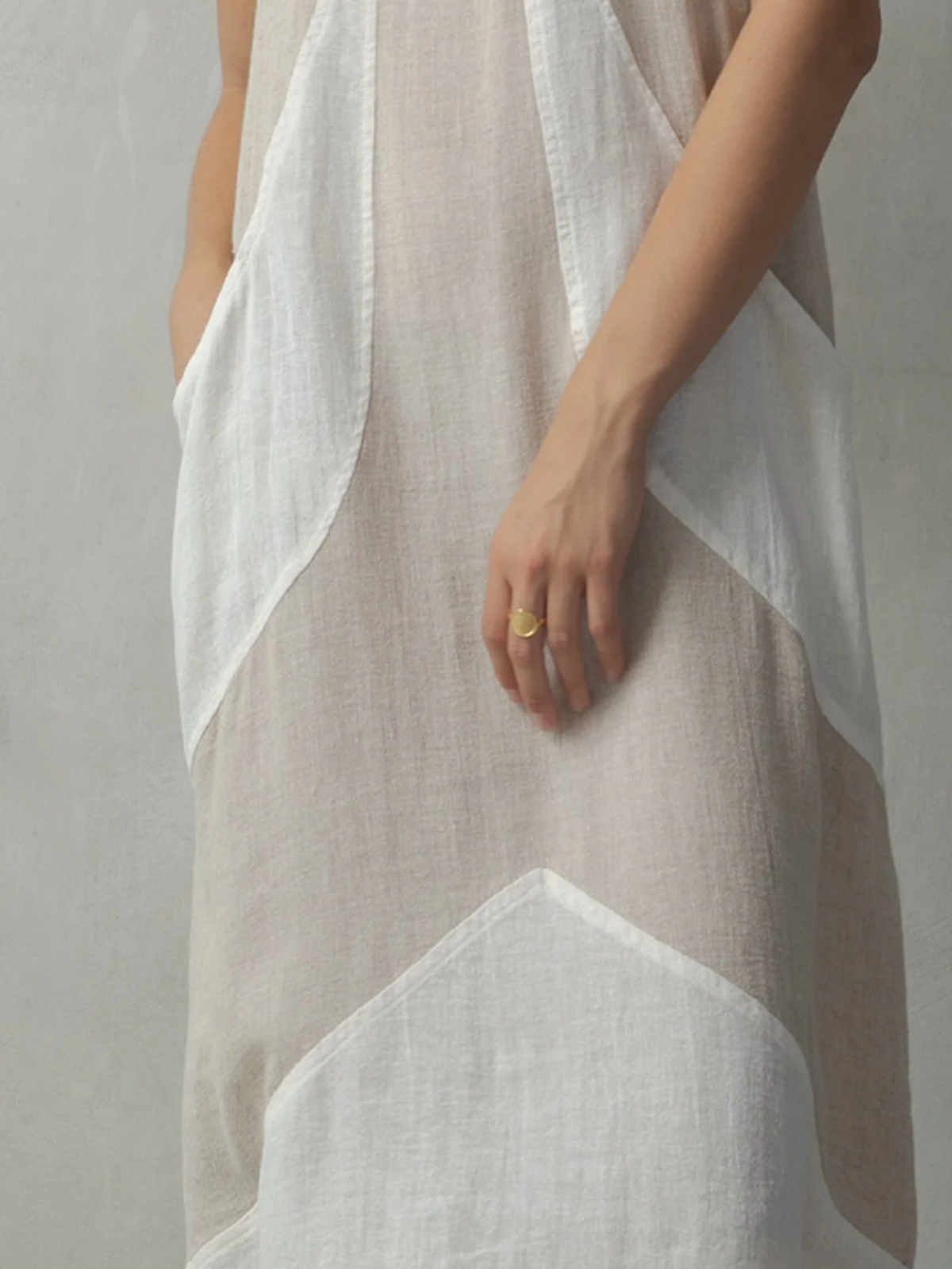 Crew Neck Plain Linen Linen Dress With No