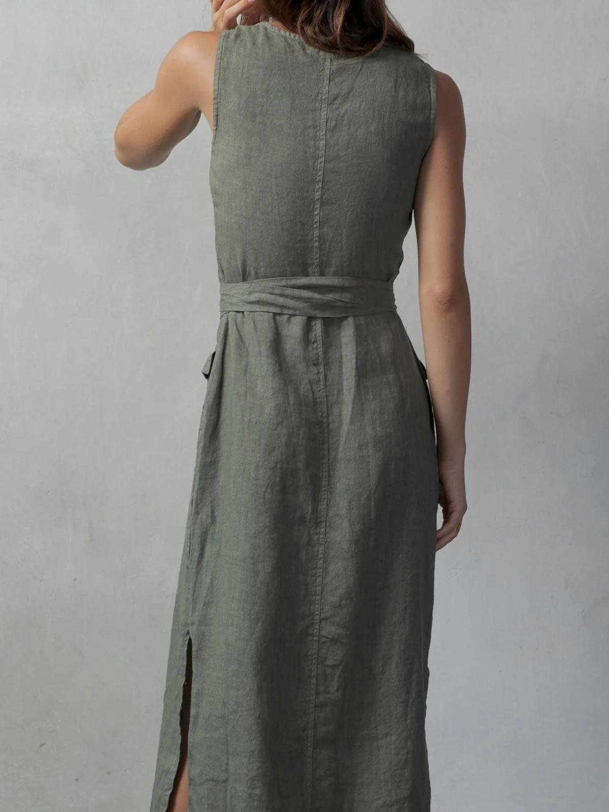 Linen V Neck Plain Linen Dress With No