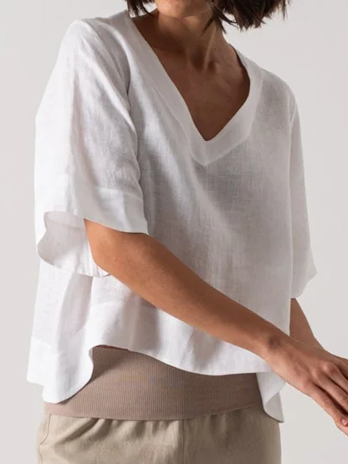 V Neck Linen Loose Blouse